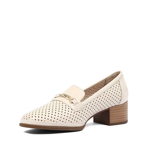 Kadın Bej Kalın Topuklu Deri Ayakkabı