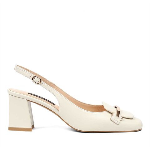 Kadın Bej Kalın Topuklu Deri Ayakkabı