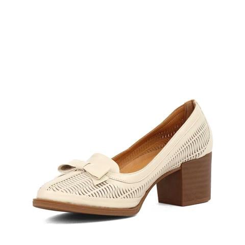 Kadın Bej Kalın Topuklu Deri Klasik Ayakkabı