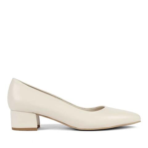 Kadın Bej Kalın Topuklu Deri Klasik Ayakkabı