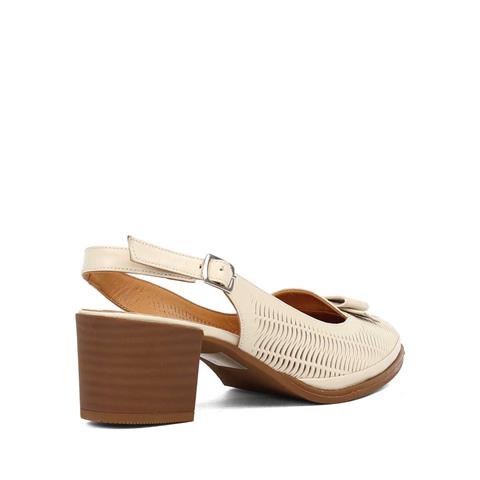 Kadın Bej Kalın Topuklu Deri Klasik Ayakkabı