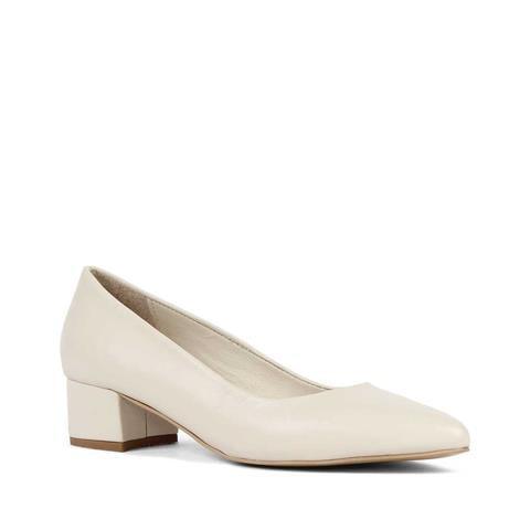 Kadın Bej Kalın Topuklu Deri Klasik Ayakkabı