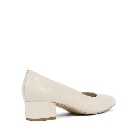 Kadın Bej Kalın Topuklu Deri Klasik Ayakkabı