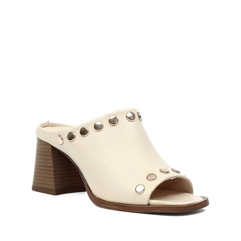 Kadın Bej Kalın Topuklu Deri Terlik