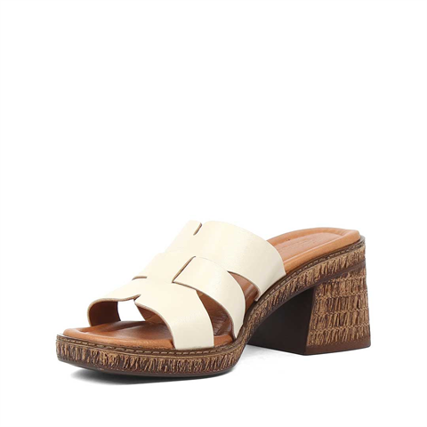 Kadın Bej Kalın Topuklu Deri Terlik