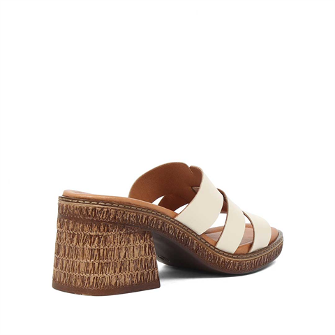 Kadın Bej Kalın Topuklu Deri Terlik