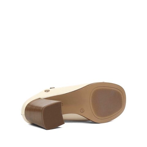 Kadın Bej Kalın Topuklu Deri Terlik