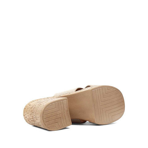 Kadın Bej Kalın Topuklu Süet Deri Terlik