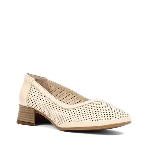 Kadın Bej Kısa Kalın Topuklu Deri Ayakkabı