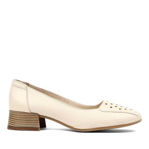 Kadın Bej Kısa Kalın Topuklu Deri Ayakkabı