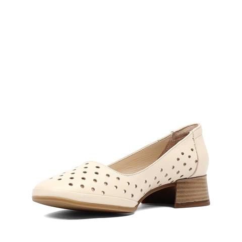 Kadın Bej Kısa Kalın Topuklu Deri Ayakkabı