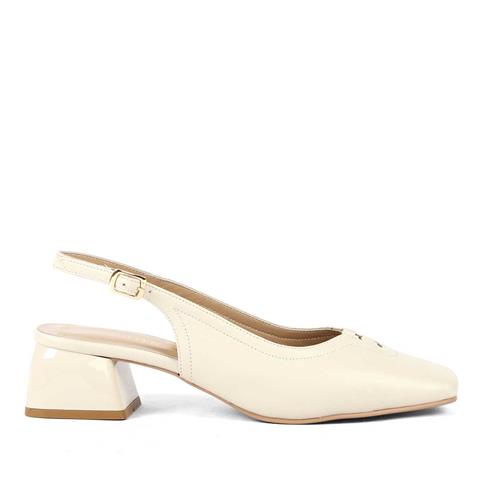 Kadın Bej Kısa Kalın Topuklu Deri Klasik Ayakkabı