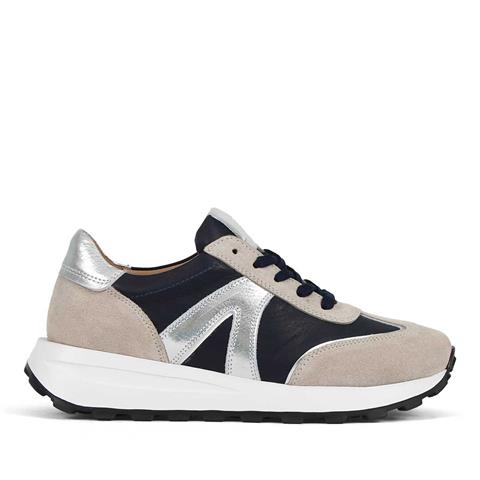 Kadın Bej Lacivert Bağcıklı Süet Deri Sneaker