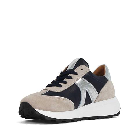 Kadın Bej Lacivert Bağcıklı Süet Deri Sneaker