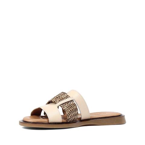 Kadın Bej Örgü Desenli Deri Terlik