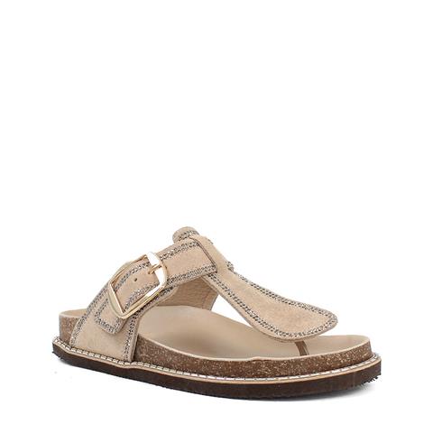 Kadın Bej Parmak Arası Süet Deri Terlik