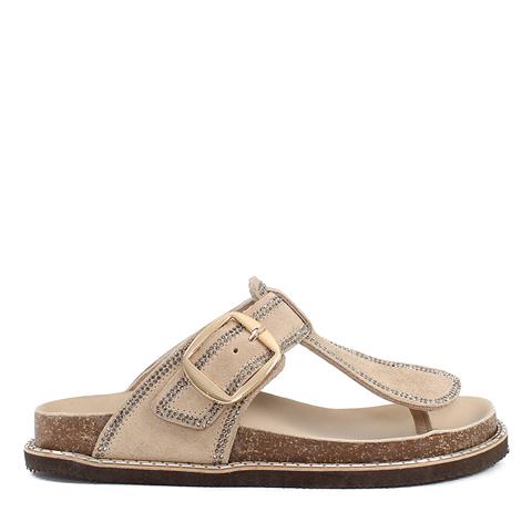 Kadın Bej Parmak Arası Süet Deri Terlik