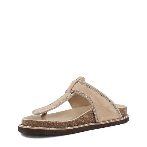 Kadın Bej Parmak Arası Süet Deri Terlik