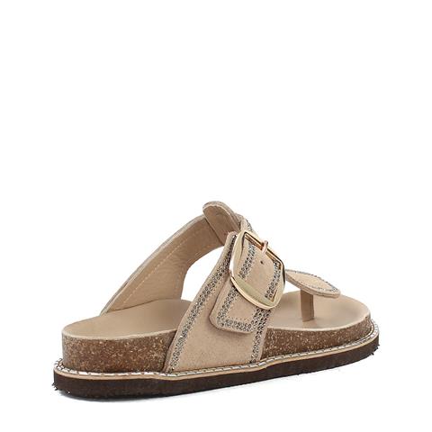 Kadın Bej Parmak Arası Süet Deri Terlik