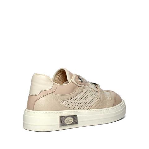 Kadın Bej Pudra Bağcıklı Kalın Tabanlı Deri Sneaker