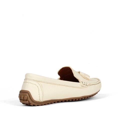 Kadın Bej Püsküllü Deri Loafer