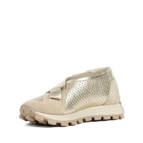 Kadın Bej Süet Altın Deri Sneaker