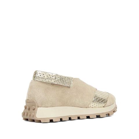 Kadın Bej Süet Altın Deri Sneaker