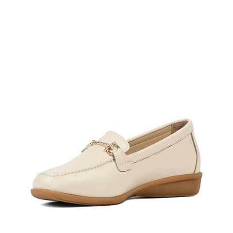 Kadın Bej Tokalı Deri Loafer