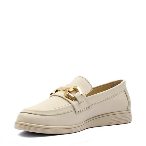 Kadın Bej Tokalı Deri Loafer