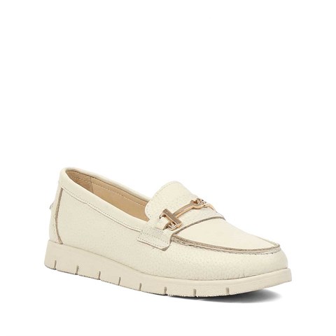 Kadın Bej Tokalı Deri Loafer