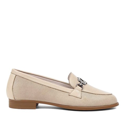Celal Gültekin Kadın Bej Tokalı Deri Loafer