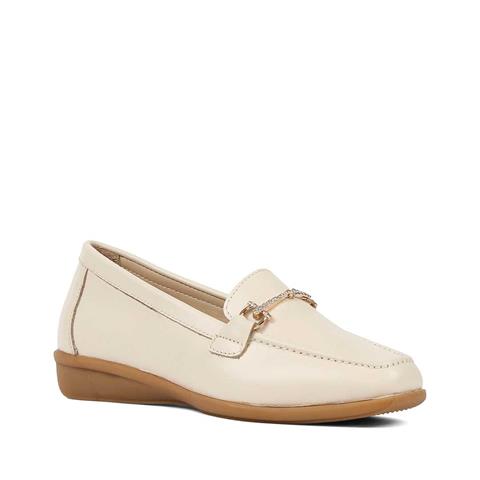 Kadın Bej Tokalı Deri Loafer