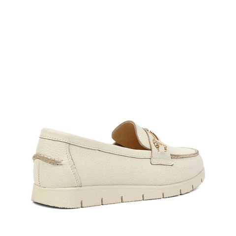 Kadın Bej Tokalı Deri Loafer