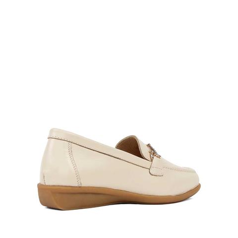 Kadın Bej Tokalı Deri Loafer