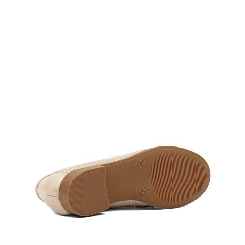 Kadın Bej Tokalı Deri Loafer