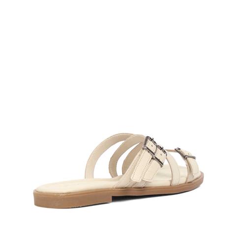 Kadın Bej Tokalı Deri Terlik