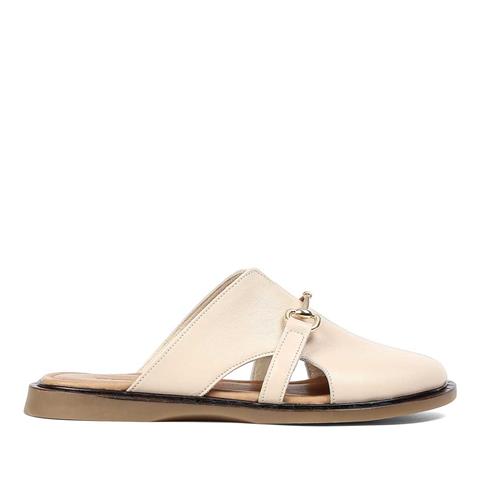 Kadın Bej Tokalı Deri Terlik