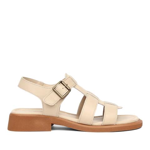 Kadın Bej Tokalı Gladyatör Deri Sandalet