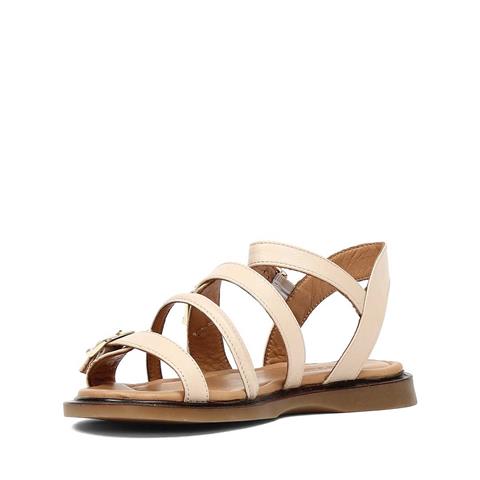 Kadın Bej Tokalı Gladyatör Deri Sandalet