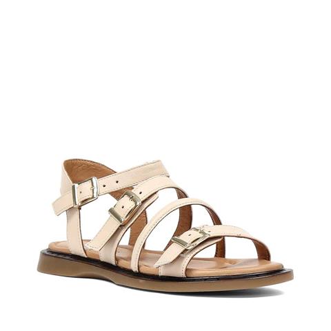 Kadın Bej Tokalı Gladyatör Deri Sandalet