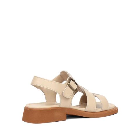 Kadın Bej Tokalı Gladyatör Deri Sandalet