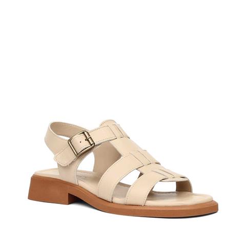 Kadın Bej Tokalı Gladyatör Deri Sandalet