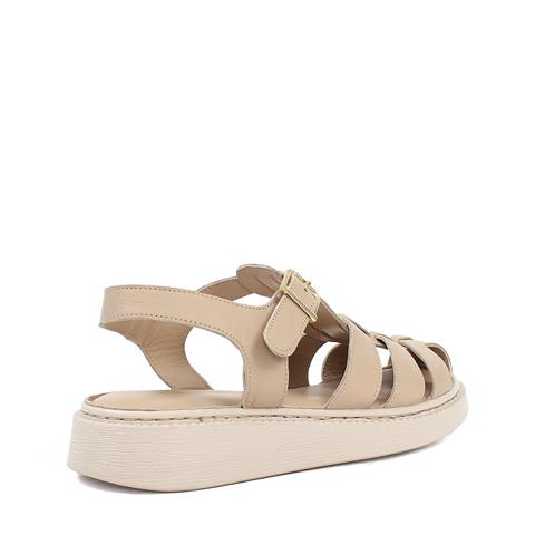 Kadın Bej Tokalı Gladyatör Deri Sandalet