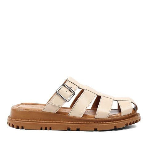 Celal Gültekin Kadın Bej Tokalı Gladyatör Deri Terlik