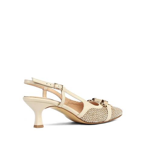 Kadın Bej Tokalı İnce Topuklu Deri Klasik Ayakkabı