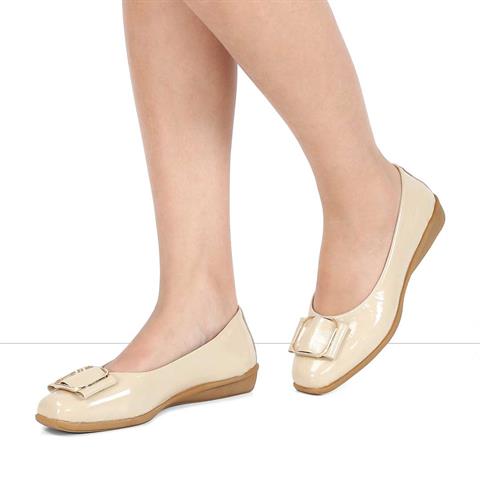 Kadın Bej Tokalı Rugan Deri Babet