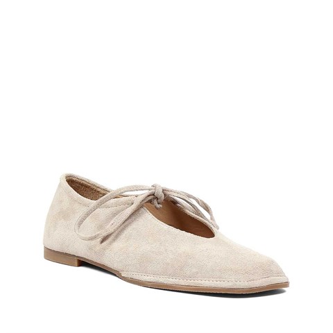 Kadın Bej Tokalı Süet Deri Babet