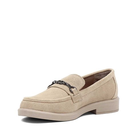 Kadın Bej Tokalı Süet Deri Loafer