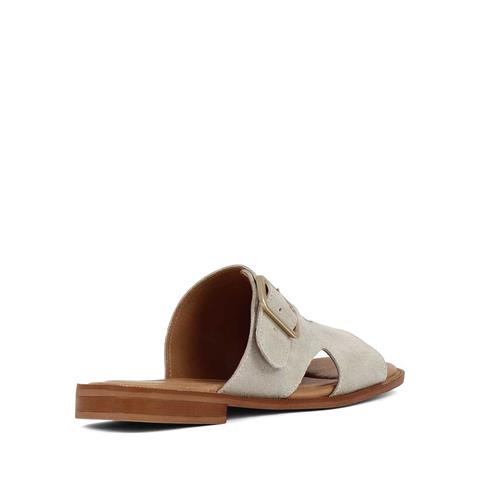 Kadın Bej Tokalı Süet Deri Terlik