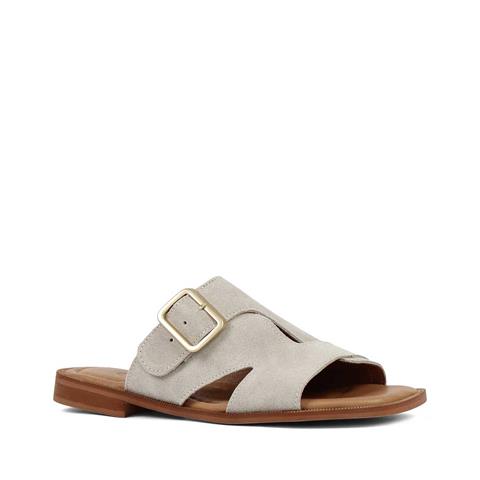 Kadın Bej Tokalı Süet Deri Terlik